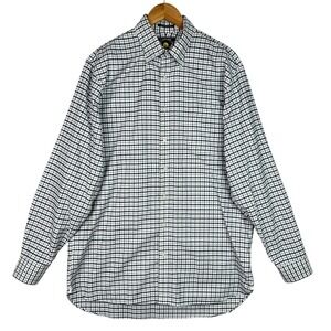 Lands End Supima No Iron Oxford Shirt 16.5 36 Tall Blue Plaid Traditional Fit